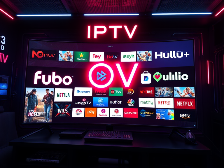 A comparison infographic showing IPTV Nova Stream against Fubo TV, Hulu+, and Directv Streaming, highlighting key features like 60,000+ TV channels, 4K Ultra HD streaming, and affordable pricing.